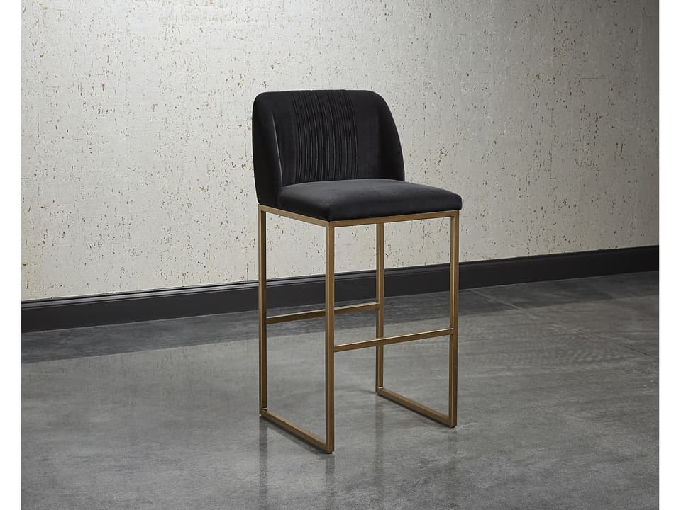 Mixt Nevin Upholstered Barstool in Shadow Grey with Antique Brass Legs