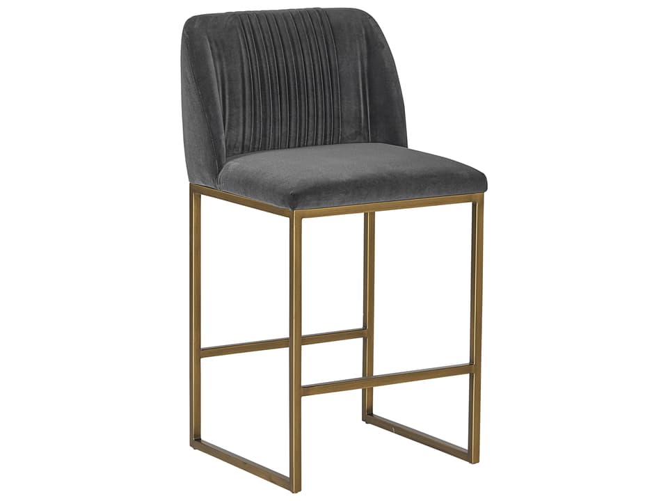 Mixt Nevin Upholstered Counter Stool Shadow Grey Fabric with Antique Brass Legs