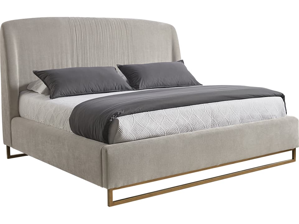 Nevin King Size Platform Bed in Polo Club Stone Performance Fabric