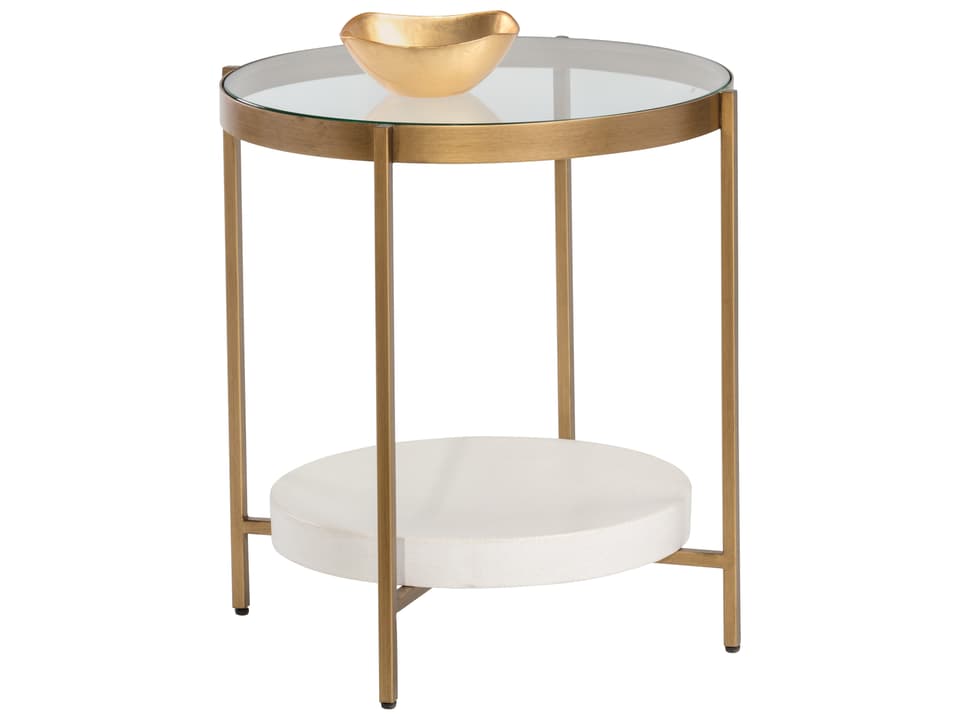 Gia Round Glass End Table in Clear and Antique Brass