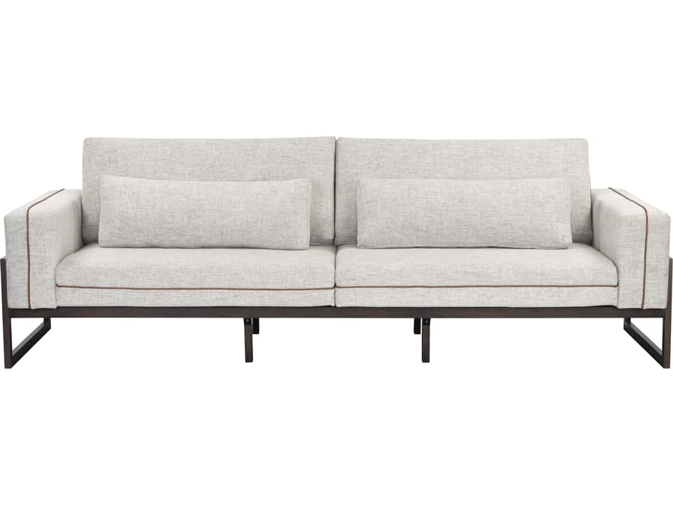 Belinda 3-Seat Sofa in Rhapsody Greige Fabric with Leather Piping