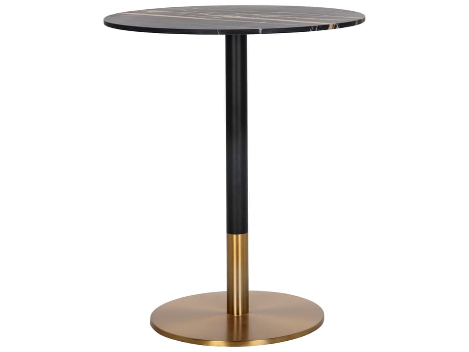 Massie Round 35.5-Inch Bar Table in Black Marble and Gold