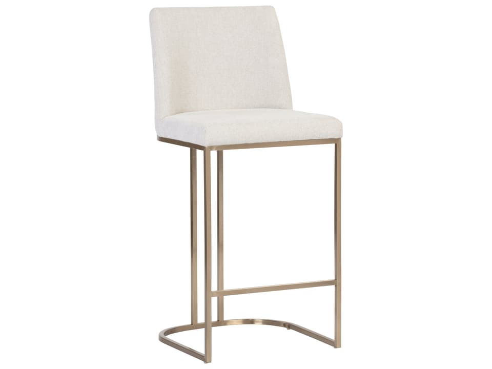 Rayla Upholstered Counter Stool in Belfast Oatmeal with Antique Brass Frame