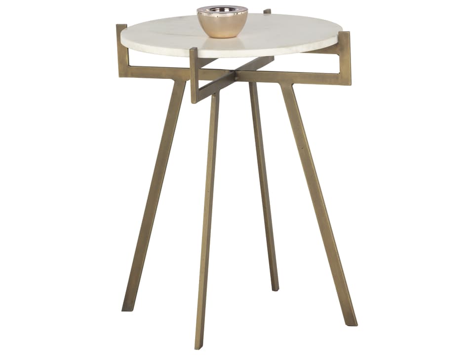 Anak Round Side Table White Marble and Antique Brass