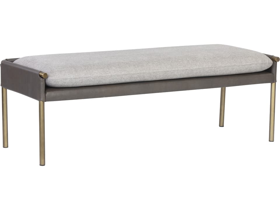 Ikon Antique Brass Gray Upholstered Accent Bench
