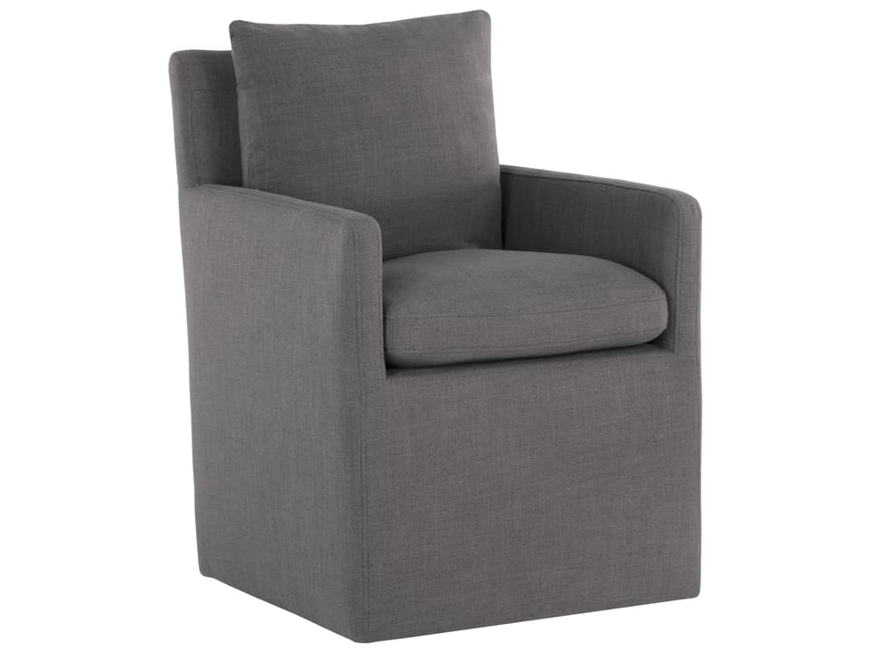 Glenrose Upholstered Wheeled Dining Armchair in Effie Smoke Fabric