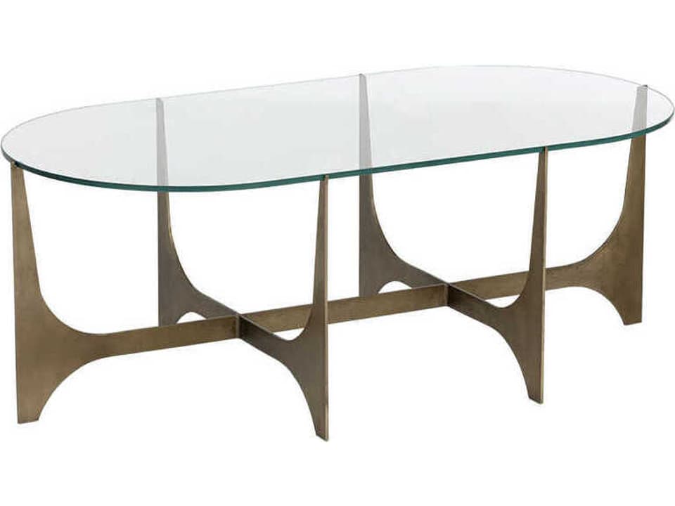 Juliane Oval Coffee Table Clear Tempered Glass and Antique Brass