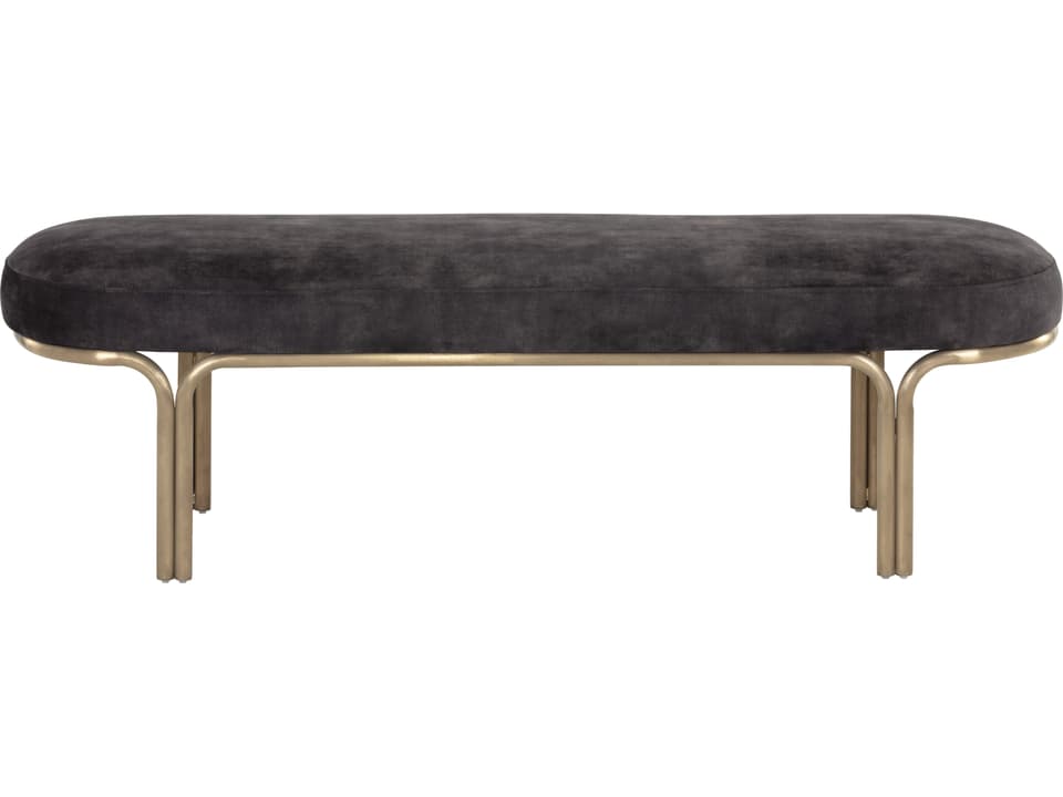 Gwen Oval Upholstered Bench with Gold Iron Frame