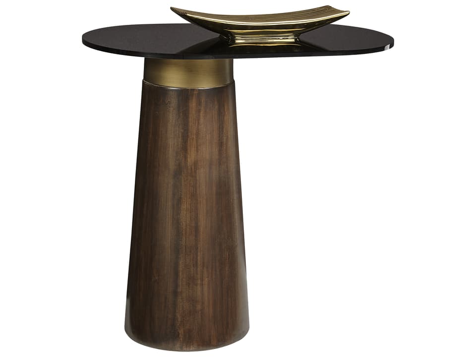 Lamont Oval Glass and Concrete End Table with Brass Accent