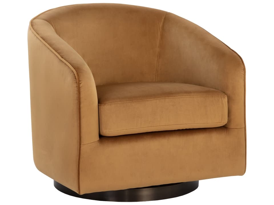 Hazel Swivel Lounge Chair in Gold Sky Fabric and Dark Bronze