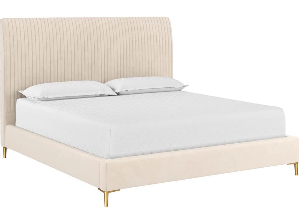 Harris King Upholstered Platform Bed in Casablanca Cloud Fabric with Gold Legs