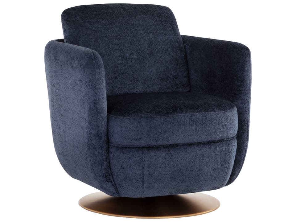 Gilley Swivel Upholstered Accent Chair in Bergen Navy Fabric and Antique Gold