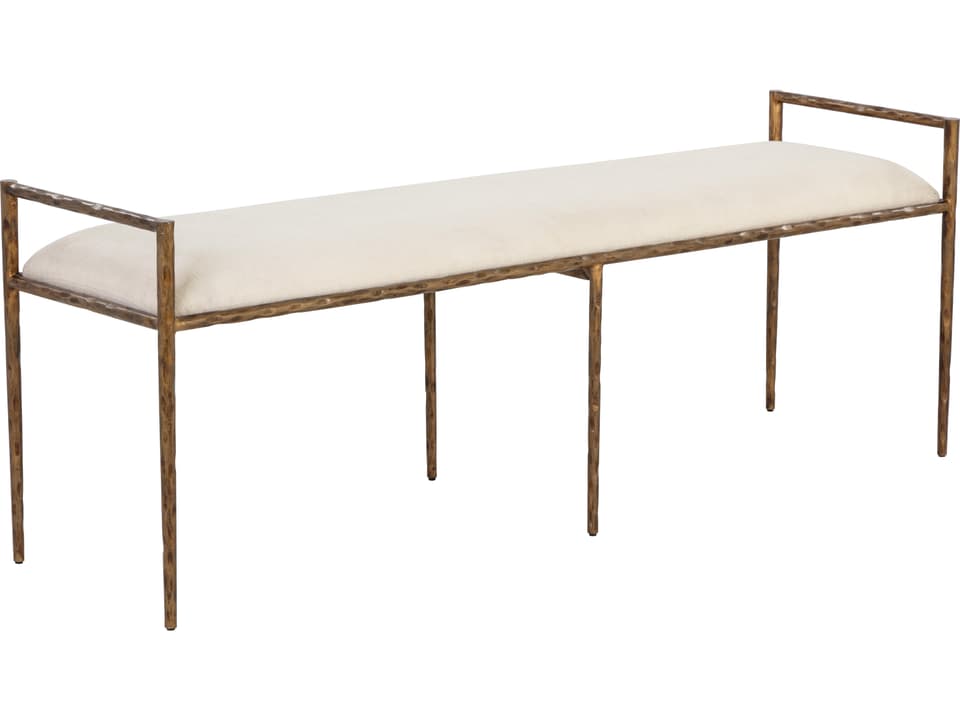 Esai Performance Fabric Bench in Zenith Alabaster and Antique Brass