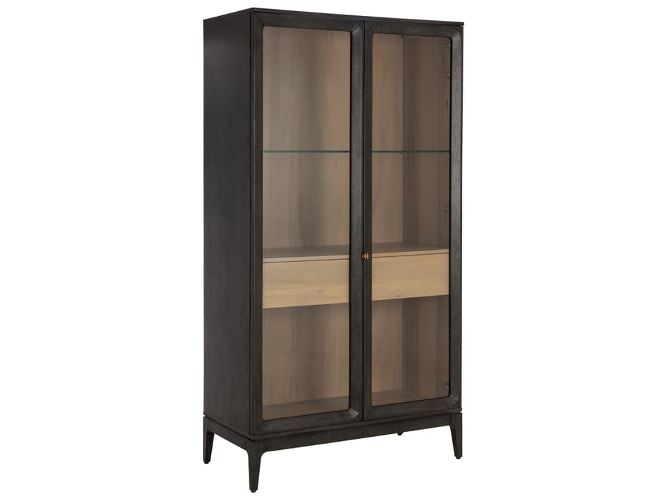 Cecilia Display Cabinet Mid-Century Acacia Veneer and Tempered Glass