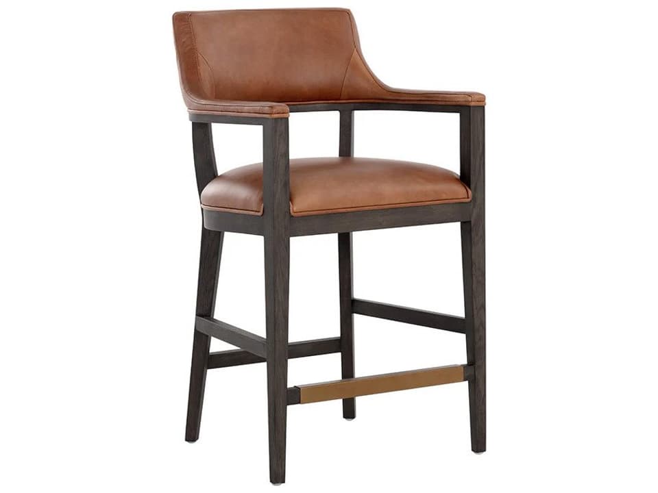 Brylea Mid-Century Modern Counter Stool in Shalimar Tobacco Leather