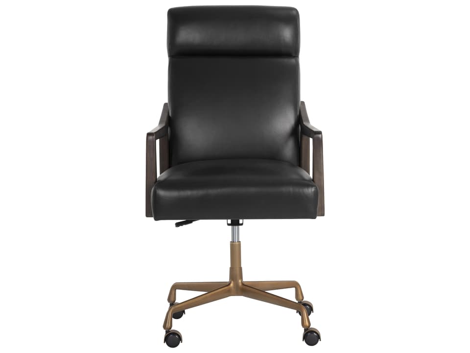 Collin Top Grain Leather Office Chair in Cortina Black with Brushed Gold Base