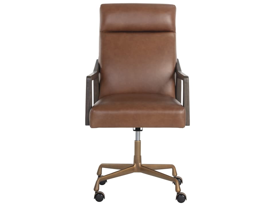 Collin Adjustable Office Chair in Shalimar Tobacco Leather with Oak Arms
