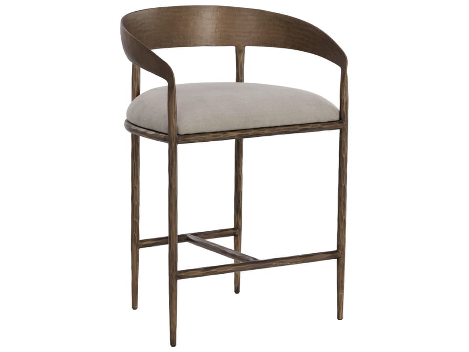 Zanatta Upholstered Counter Stool in Zenith Taupe Grey with Antique Brass Base