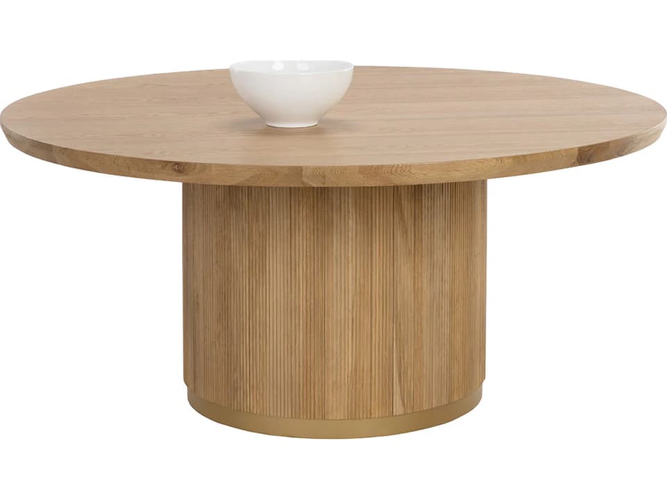 Kalla 68-Inch Round Dining Table in Rustic Oak and Brushed Gold Steel