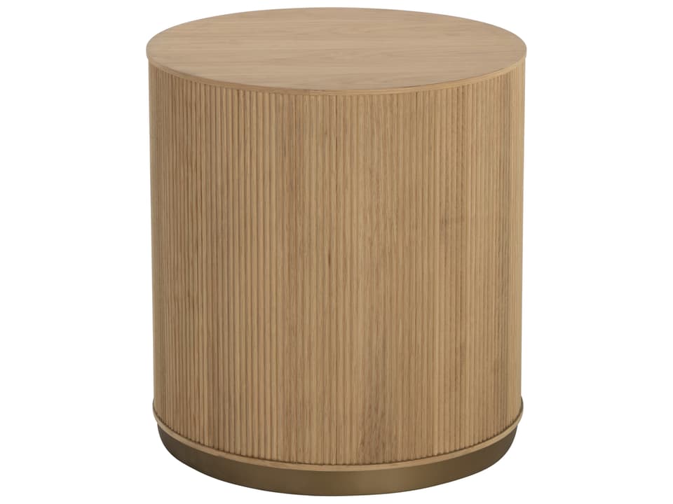 Kalla Round Rustic Oak Wood Side Table with Gold Steel Base