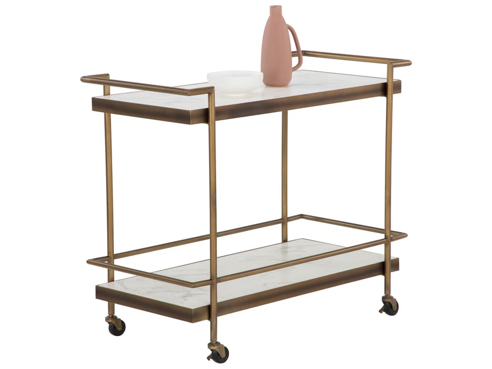 Contardi Outdoor Bar Cart in Rustic Bronze Steel and White Concrete