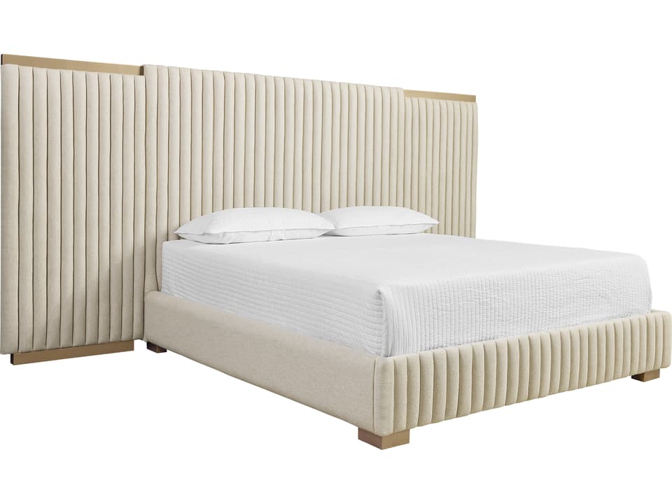 Tarrant King Monument Oatmeal Upholstered Bed with Channel Tufting