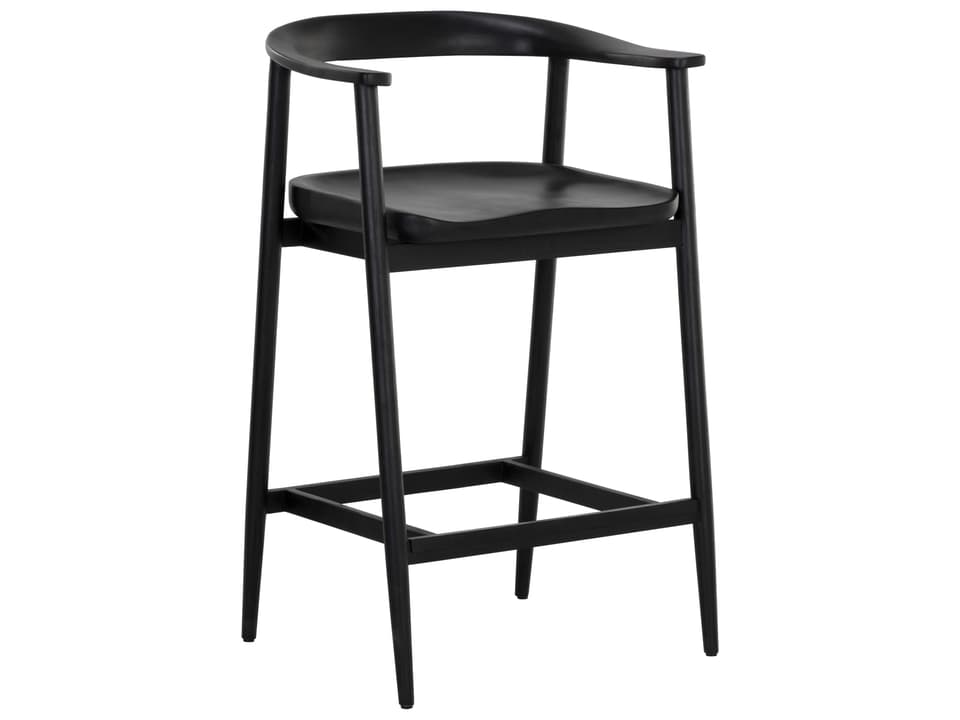 Jeremy Black Acacia Wood Counter Stool Mid-Century Style