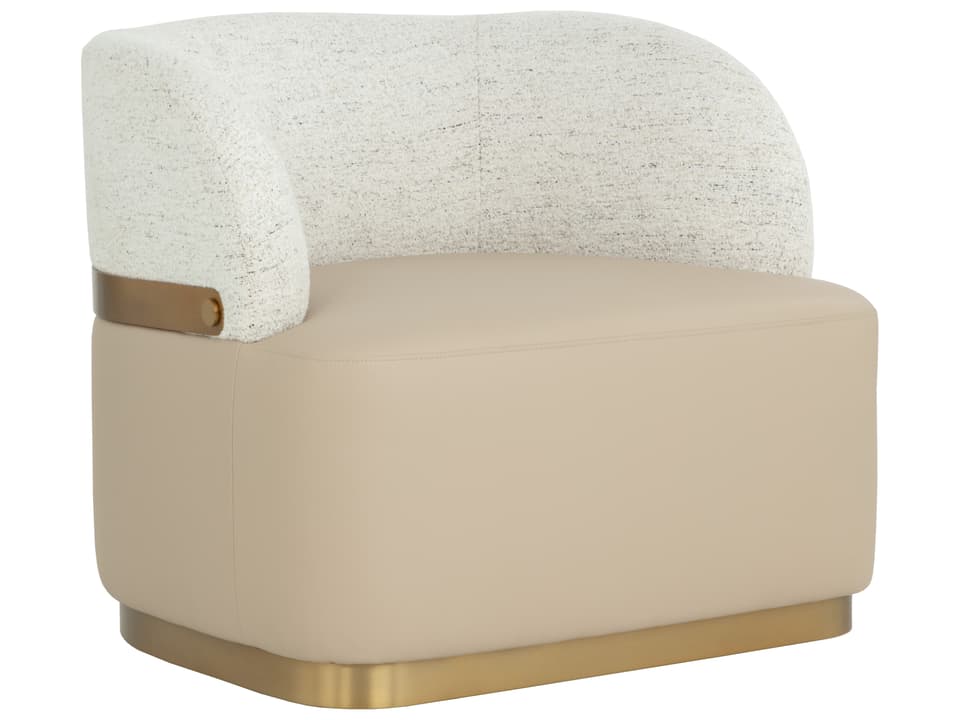 Brinda Swivel Lounge Accent Chair in Napa Beige Faux Leather and Hailey Moon Fabric