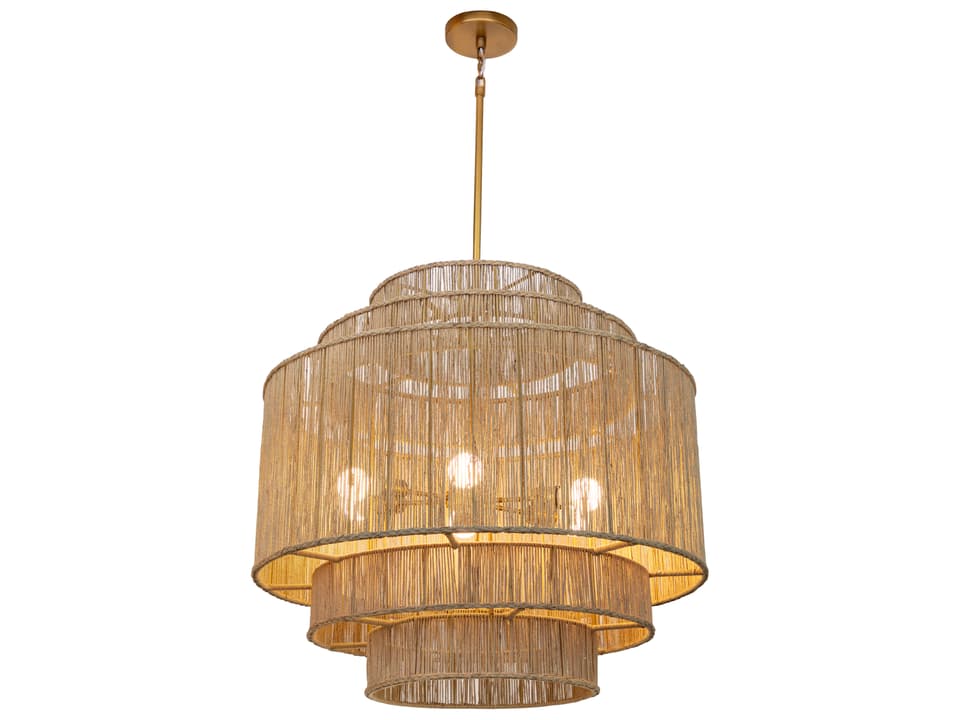 Alyssa Natural Jute 6-Light Chandelier in Antique Brass
