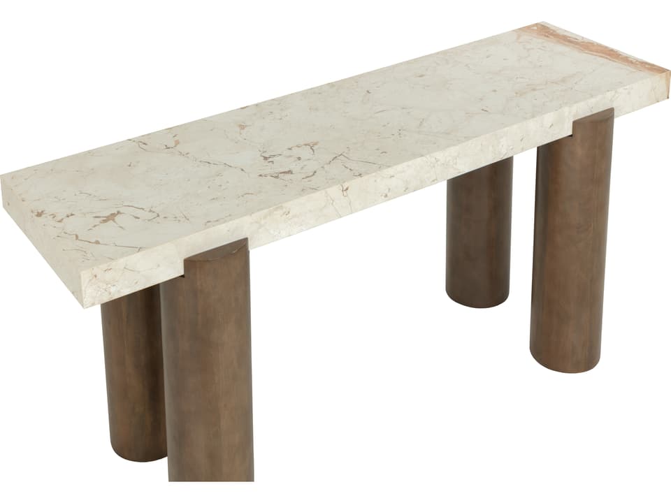 Ardi Rectangle Console Table with Crema Breccia Marble and Mango Wood