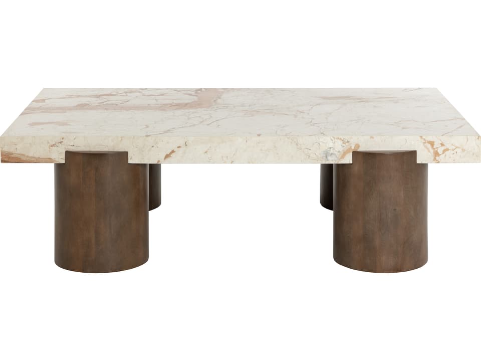 Ardi Rectangle Coffee Table with Marble Top and Mango Wood Base