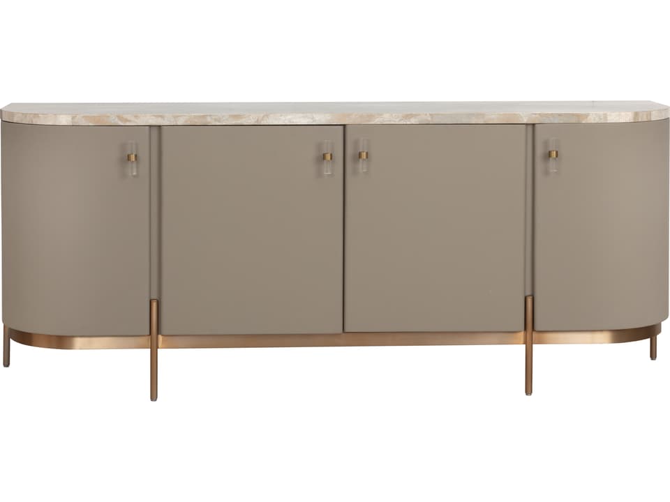 Cataldi Sideboard with Cappuccino Marble Top and Faux Leather Doors