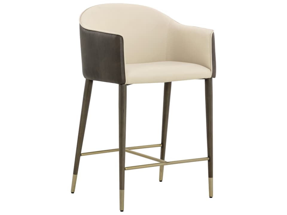 Kylin Modern Barrel Back Counter Stool in Dillon Cream and Bravo Ash Faux Leather