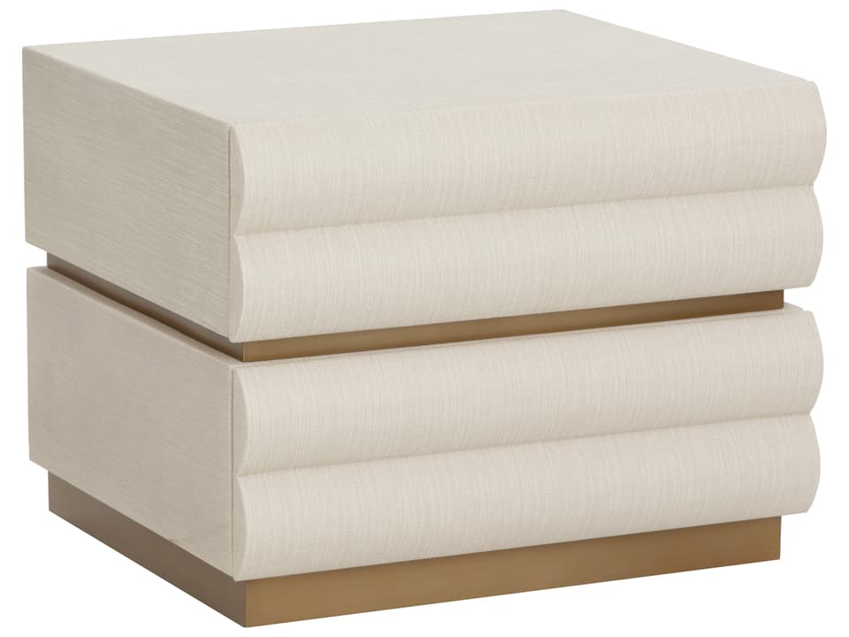 Subira Cream Raffia 2-Drawer Nightstand with Gold Base