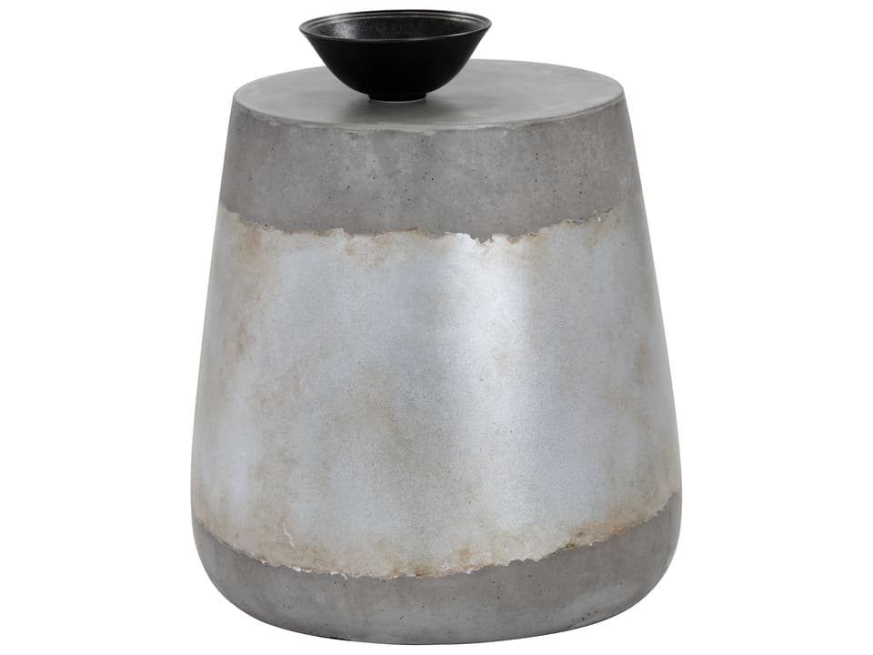 Solterra Aries Concrete Round End Table with Silver Accent