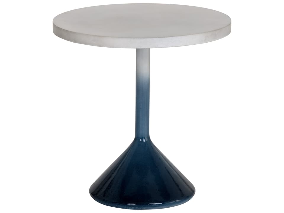 Solterra Laszilo Round Concrete End Table with Blue Ombre Base