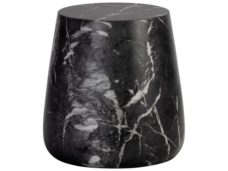 Solterra Aries Concrete Round End Table in Black Marble Look