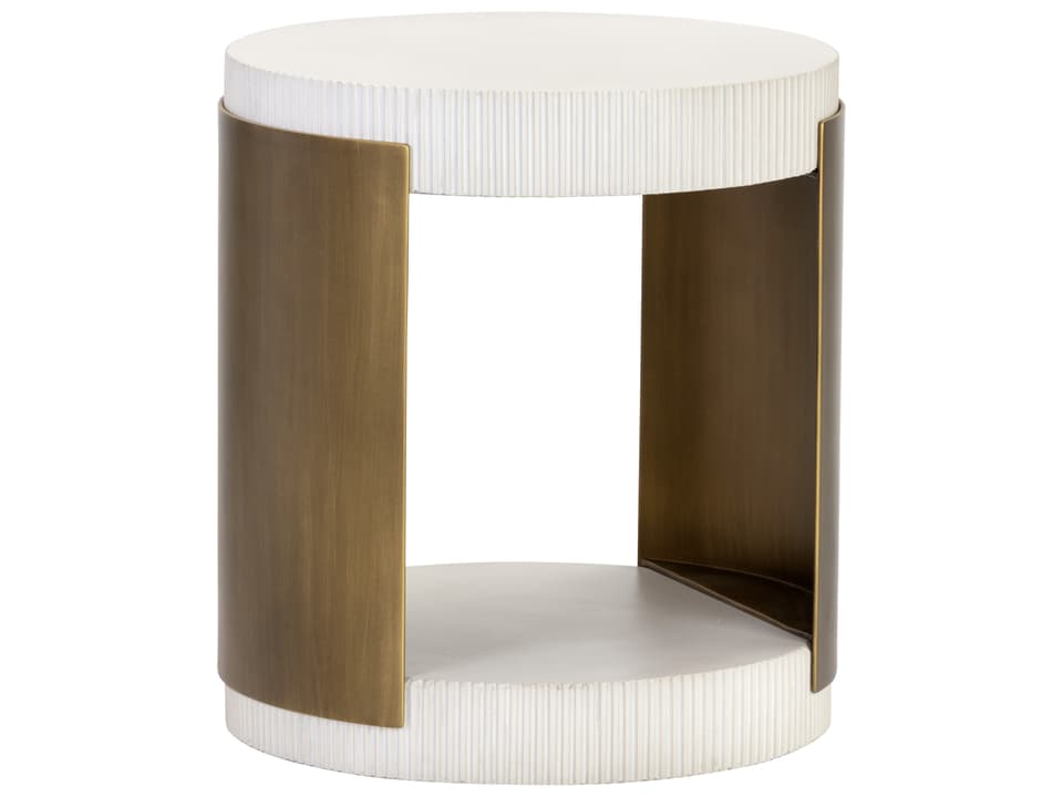 Solterra Cavette 19-Inch Round Concrete End Table with Antique Brass Steel