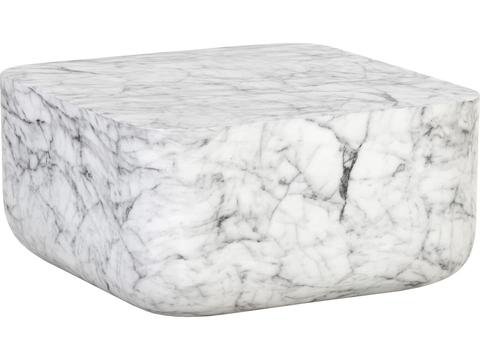 Solterra Strut 29.5-Inch Square Concrete Coffee Table in White Marble Look
