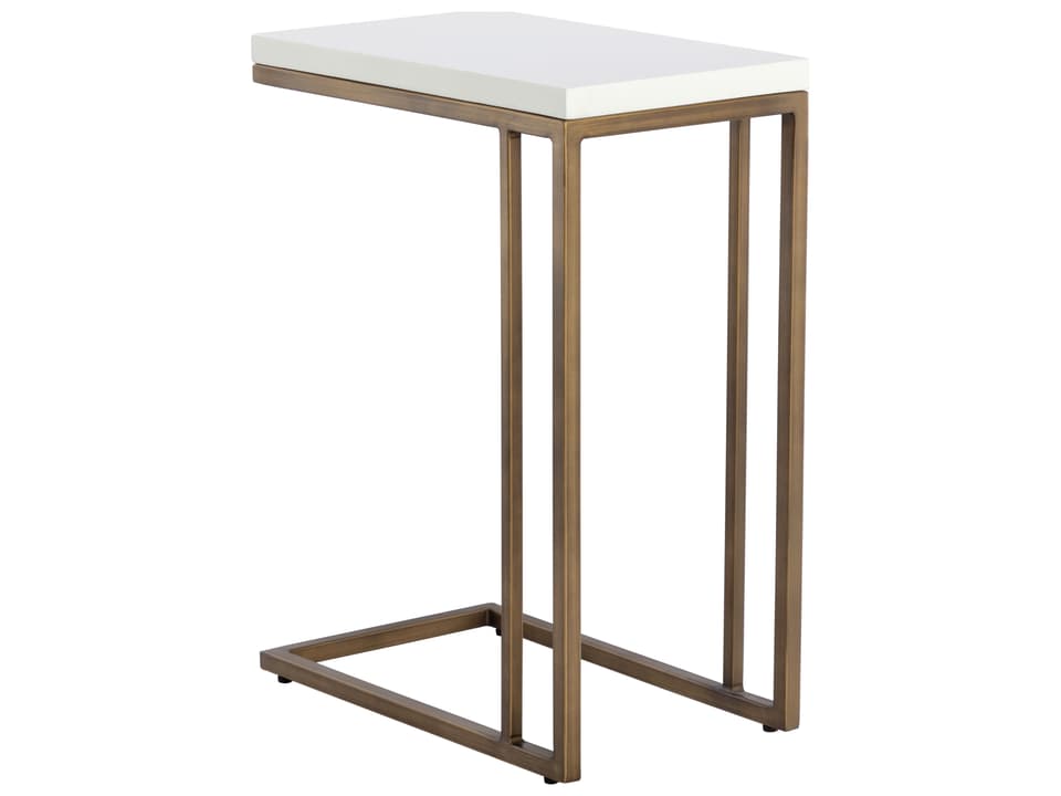 Solterra Sawyer Rectangular End Table with Concrete Top in Antique Brass