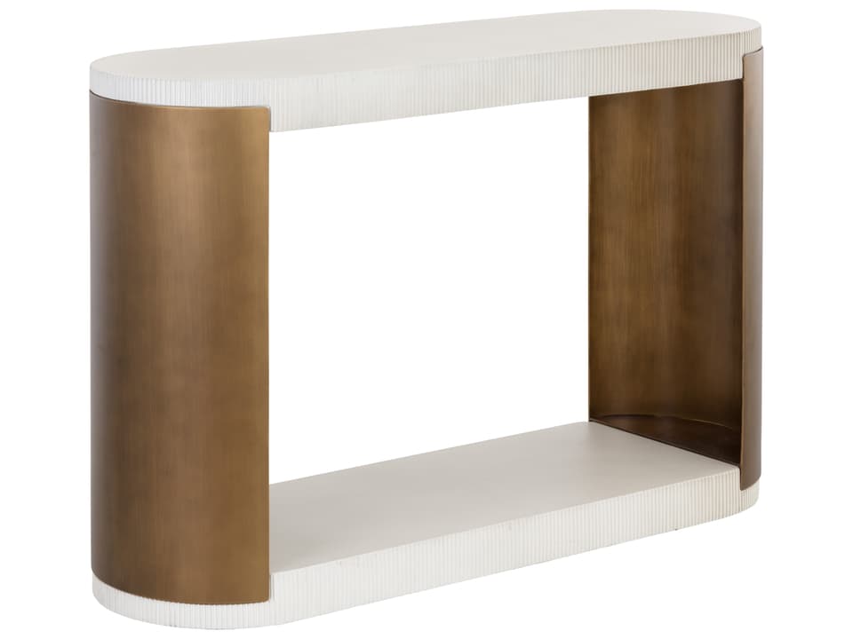 Cavette Oval Concrete Console Table with Antique Brass Steel Frame