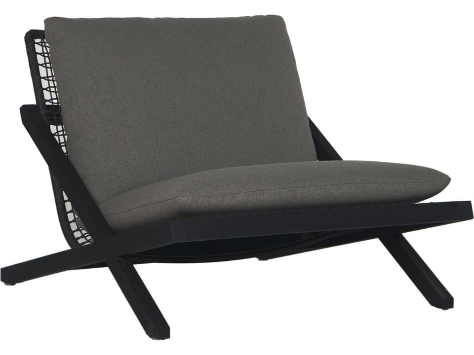 Bari Teak Wood Charcoal Lounge Chair with Gracebay Grey Olefin Cushions