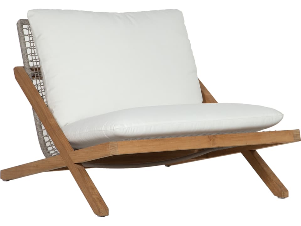 Bari Teak Wood Lounge Chair with Stinson White Olefin Cushion