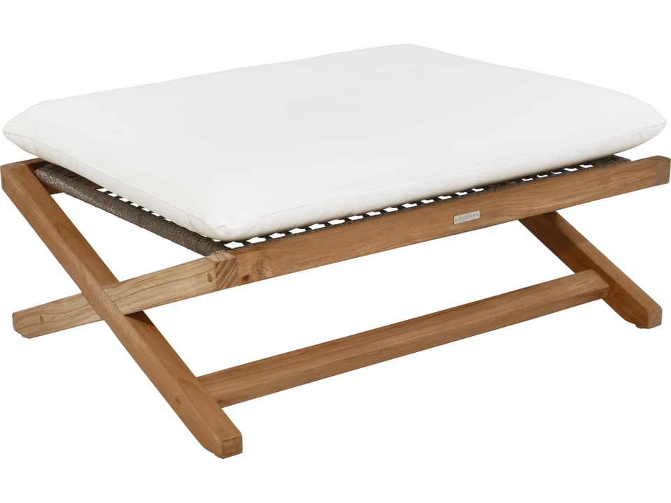 Bari Teak Wood Stool with Stinson White Olefin Fabric