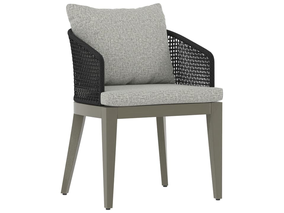 Capri Teak Dining Arm Chair with Olefin Cushion in Smoke Grey