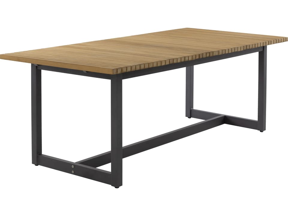 Geneve 80-Inch to 104-Inch Teak Extendable Dining Table with Dark Grey Base