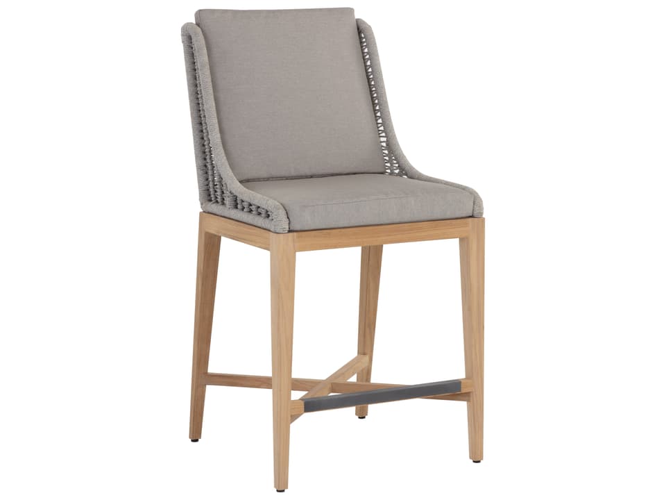 Sorrento Teak and Aluminum Counter Stool with Palazzo Taupe Olefin Cushion