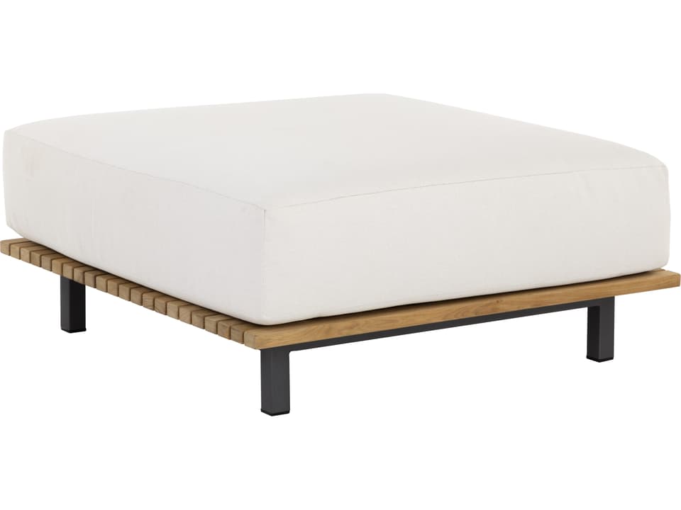 Sunpan Geneve Teak and Aluminum Modular Ottoman in Palazzo Cream