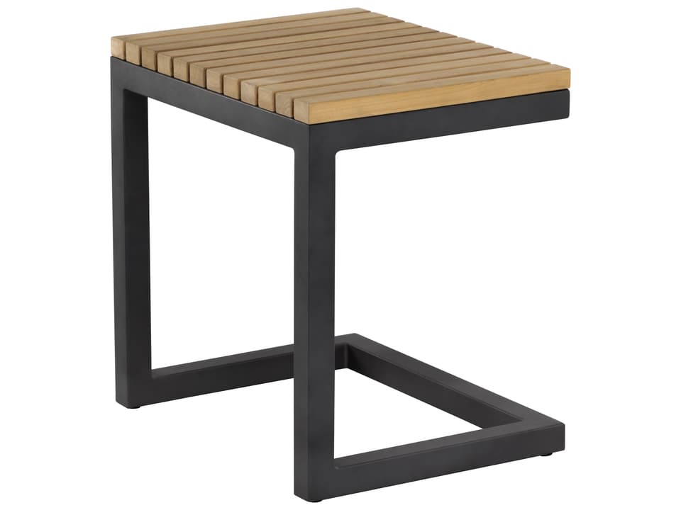 Geneve Rectangle C-Shaped End Table with Natural Teak Top in Dark Grey