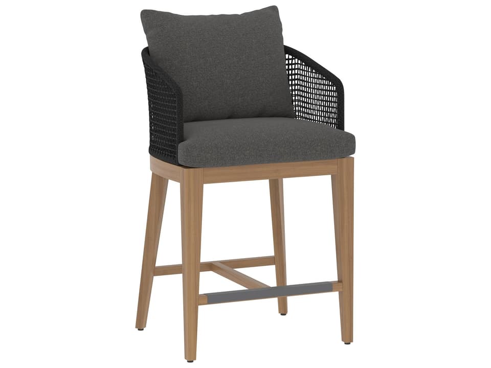 Capri Teak Wood Counter Stool with Gracebay Grey Fabric